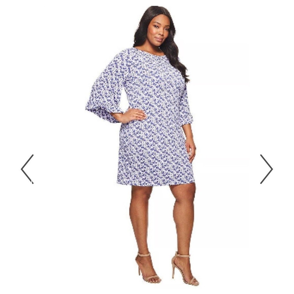 Michael‎ Kors Purple Floral Bell Sleeve Shift Dress Women Size M Designer Ruffle